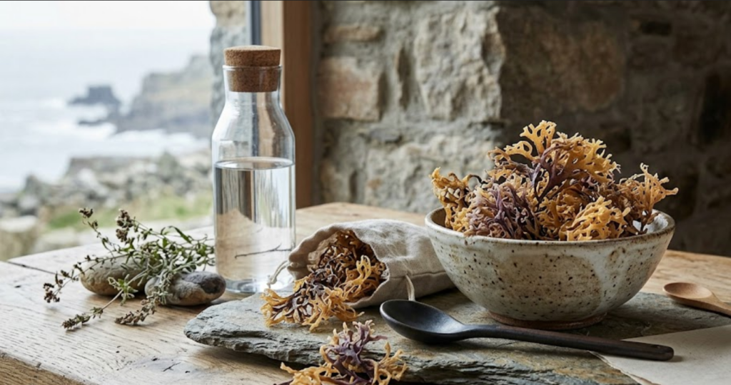 Elderwise raw wildcrafted sea moss whole leaf editorial product shot