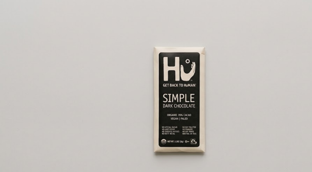 Hu Kitchen Simple organic dark chocolate bar minimalist packaging