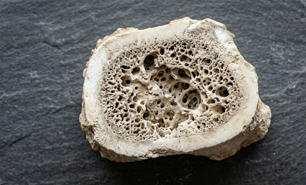 Cross section of animal bone showing dense mineral structure