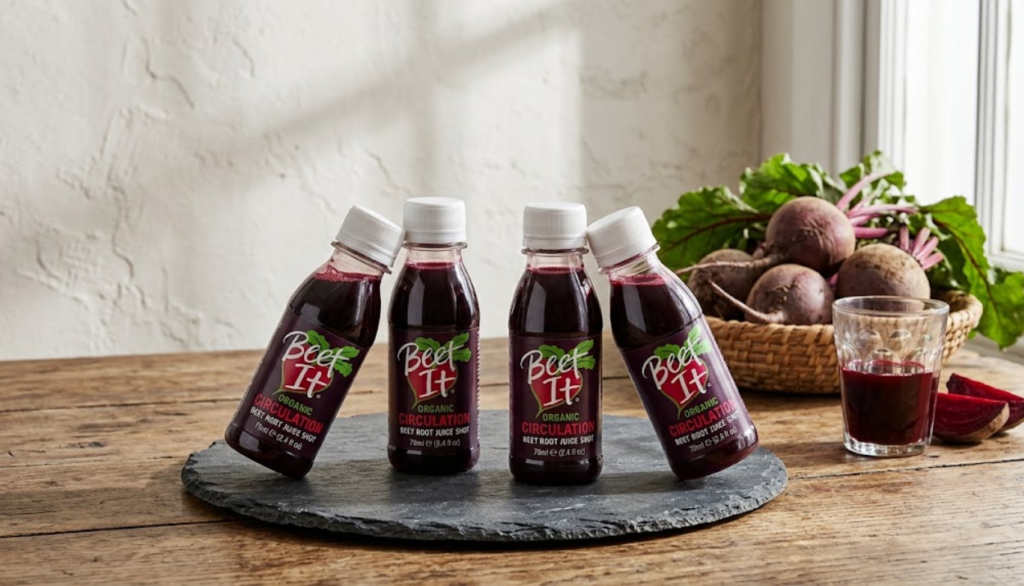 Beet It Organic Circulation beet root juice shot bottles