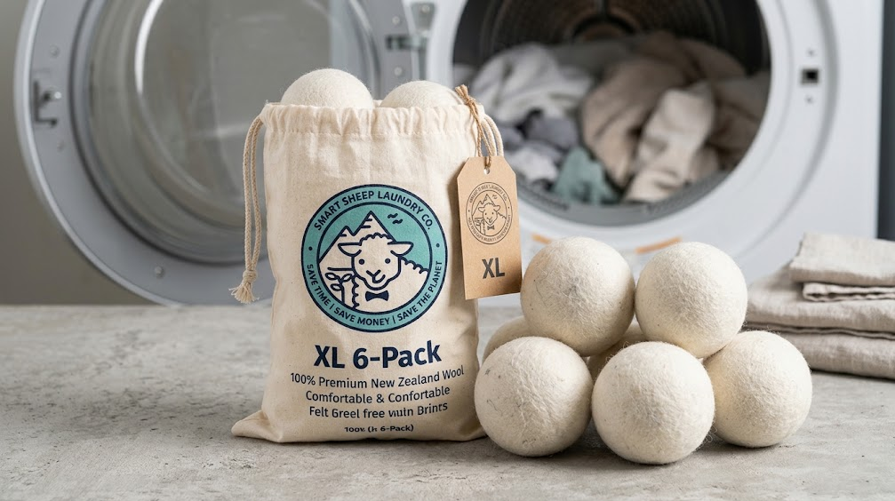 Smart Sheep XL wool dryer balls 6-pack, premium natural fabric softener