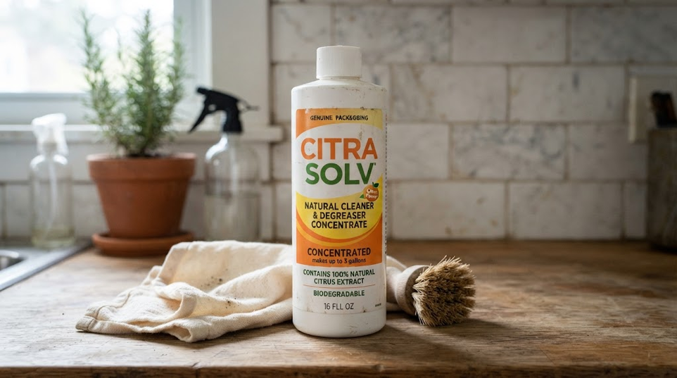Citra Solv natural citrus degreaser concentrate bottle on a clean countertop